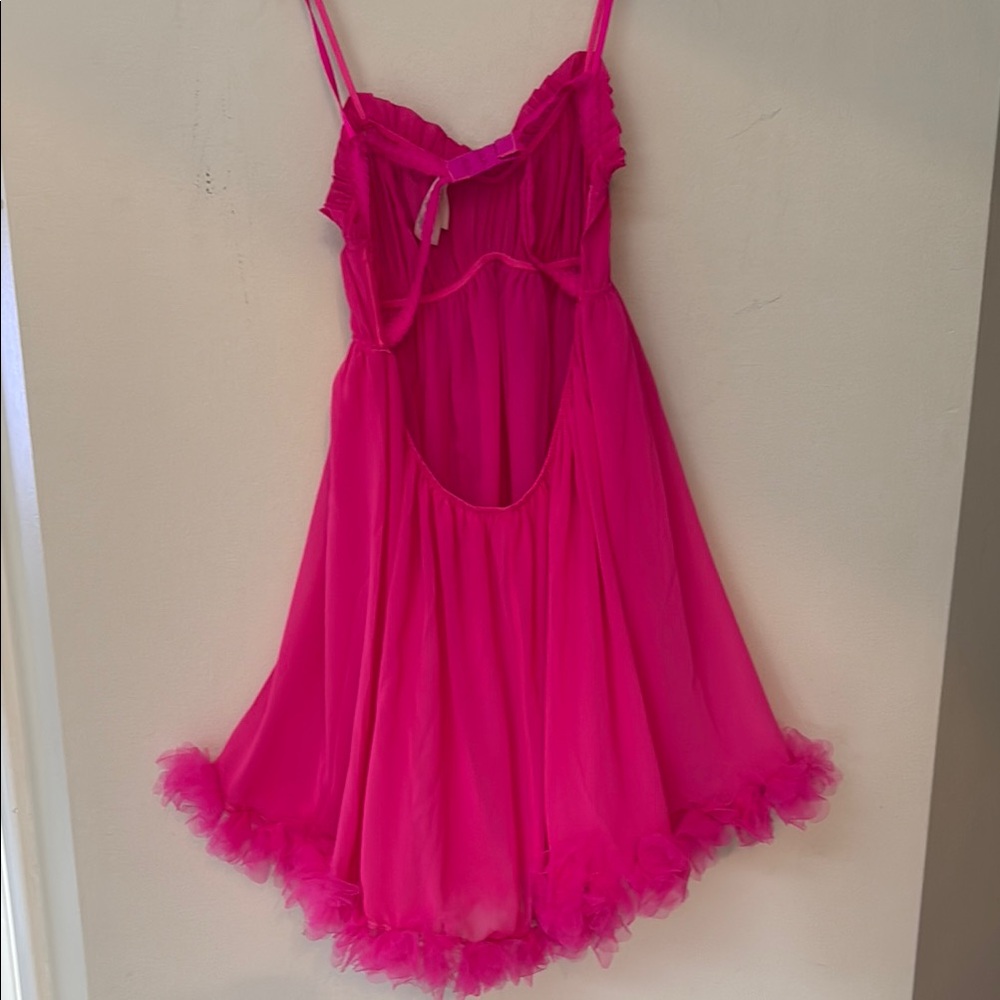 Pink Ruffled Ruched Spaghetti Strap Chemise - Picture 2 of 2